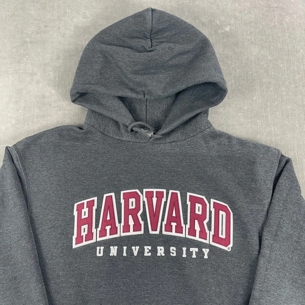 Harvard University Champion Mens Medium Gray Hoodie Pullover Sweatshirt